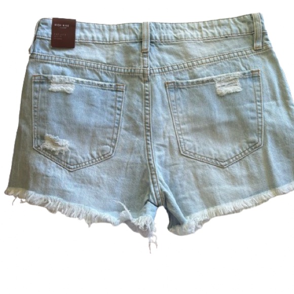 NWT Nature Denim Boutique High Rise Distressed Shorts Blue Size L - Picture 4 of 6